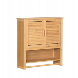 Szafka Łazienkowa Wisząca Bambusowa z Wieszakiem nad Umywalkę