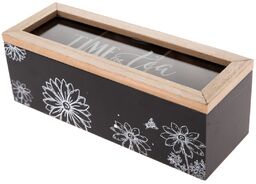 Drewniane pudełko na woreczki herbaty Meadow flowers czarny,