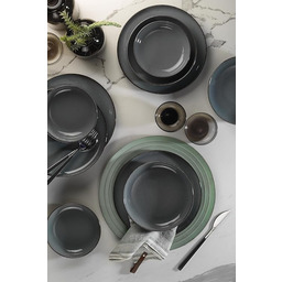 Elegancki 12-częściowy zestaw obiadowy, szara porcelana, 4 talerze