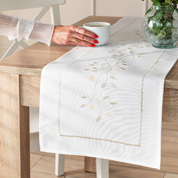 Markizeta Obrus bieżnik z haftem 38x160 001 biały