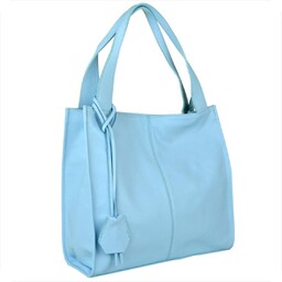Duża torebka włoska shopper bag skóra naturalna niebieski