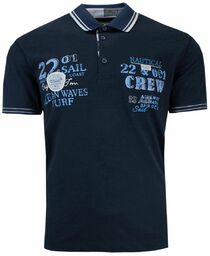 Koszulka POLO z Nadrukiem, Granatowa, Casualowa, Męska, Krótki