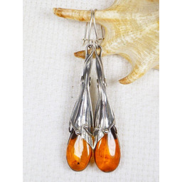 Kolczyki srebrne z bursztynem, handmade 207-54