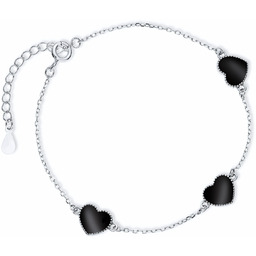 Rodowana srebrna bransoleta gwiazd celebrytka serca serduszka czarna