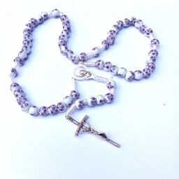 Rózaniec ceramiczny - fioletowe kwiatuszki