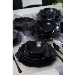 Elegancki matowy czarny ceramiczny zestaw obiadowy (24 sztuki)