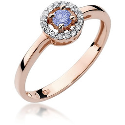 Złoty pierścionek Tanzanit 0,15ct różowe złoto pr. 585