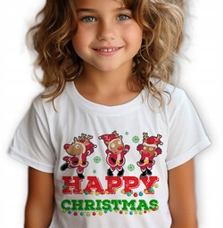 KOSZULKA DZIECIĘCA BIAŁA Prezent Świąteczny HAPPY CHRISTMAS Rozm