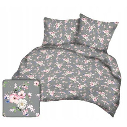 Pościel z kory 160x220 grafitowa kwiat jabłoni listki