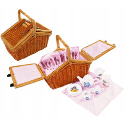 Wiklinowy Koszyk Piknikowy Zestaw Naczyń 30 El.