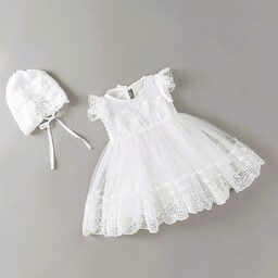 Sukienka do chrztu niemowlęca biała czapeczka na głowę