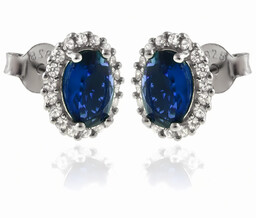 Eleganckie rodowane srebrne kolczyki markizy szafir białe cyrkonie