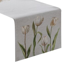 Eurofirany Obrus bieżnik 45x140 gobelinowy popielaty kwiaty