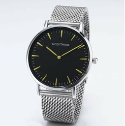 Zegarek premium GeekThink na srebrnej bransolecie - czarna