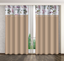 Zasłona z nadrukiem w liście i kwiaty ZMS-002