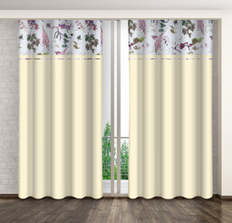 Zasłona z nadrukiem w liście i kwiaty ZMS-003