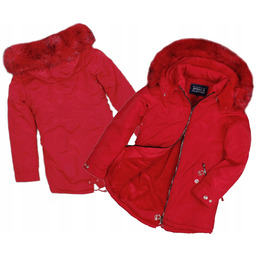 Kurtka zimowa z futerkiem czerwona red ciepła płaszczyk