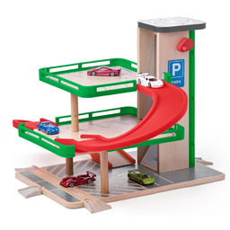Woody Garaż Z Autkami Drewniany Piętrowy Zjeżdzalnia Parking
