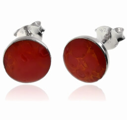 Delikatne okrągłe srebrne kolczyki kółka 8mm czerwony koral