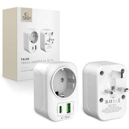 TECH-PROTECT TA100 TRAVEL ADAPTER UK TO EU WHITE