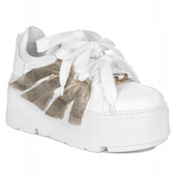Eksbut Sneakersy półbuty skórzane na platformie białe 2F-7033-L91-G45