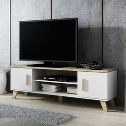Szafka RTV biała / dąb sonoma mat 160