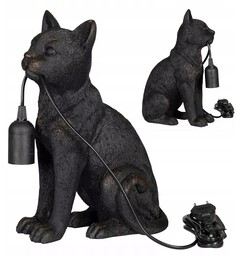 Lampa Kot 30cm Czarna stołowa nocna biurkowa ozdoba