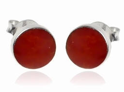 Delikatne okrągłe srebrne kolczyki kółka 7mm czerwony koral
