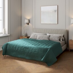Narzuta pikowana w pasy, zgaszona szmaragdowa zieleń, Linen