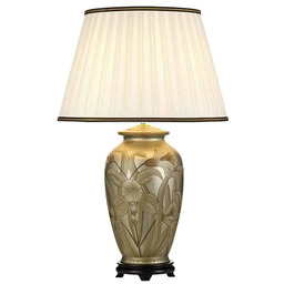 Lampa stołowa szklana ecru z motywem kwiatowym DL-DIAN-TL