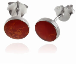 Delikatne okrągłe srebrne kolczyki kółka 6mm czerwony koral