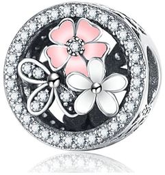 Rodowany srebrny charms do pandora kwiaty flowers cyrkonie
