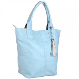 Niebieska błekitna torebka damska shopper skórzana z podszewką