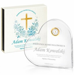 Serce kryształowe grawerowane z zegarem w pudełku