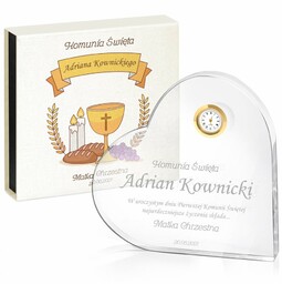 Serce kryształowe grawerowane z zegarem w pudełku