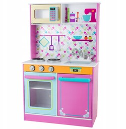 Różowa drewniana kuchnia dla dzieci TinyPlayKitchen zmywarka piekarnik