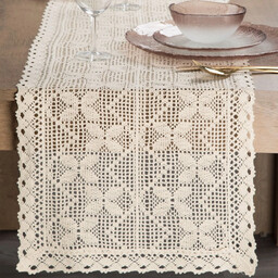 Bieżnik ażurowy jasnobeżowy w stylu boho OKR01-2