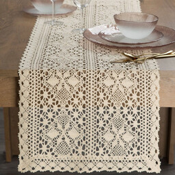 Bieżnik ażurowy jasnobeżowy w stylu boho OKS01-2