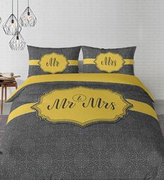 Detexpol Pościel bawełniana 160x200 Mr&Mrs Pan Pani grafitowa