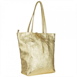 Torebka skórzana z zamkiem shopper złota XL