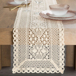 Bieżnik ażurowy jasnobeżowy w stylu boho OKT01-2