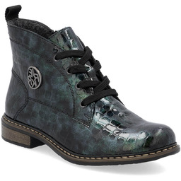 Botki damskie lakierowane kroko zielone Rieker 71205-90