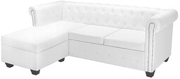 Elior Biały narożnik z leżanką w stylu Chesterfield,