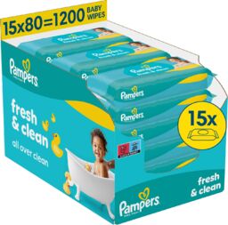 Pampers Fresh Clean, chusteczki nawilżane, 15 x 80