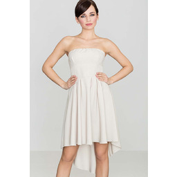 Modna Sukienka z Odkrytymi Ramionami Wydłuzonym Tyłem Beżowa