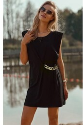 M712 Sukienka z ozdobnym łańcuchem, Kolor czarny, Rozmiar