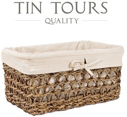 PROSTOKĄTNY KOSZ Z TRAWY MORSKIEJ Z MATERIAŁEM 30x22x17