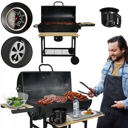 Grill Węglowy Ogrodowy 2 Ruszty Na Kółkach Termometr