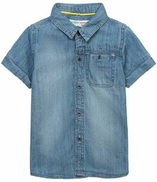 Jeansowa koszula dla niemowlaka z krótkim rękawem