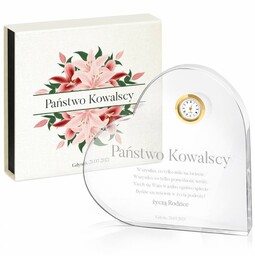 Serce kryształowe grawerowane z zegarem w pudełku